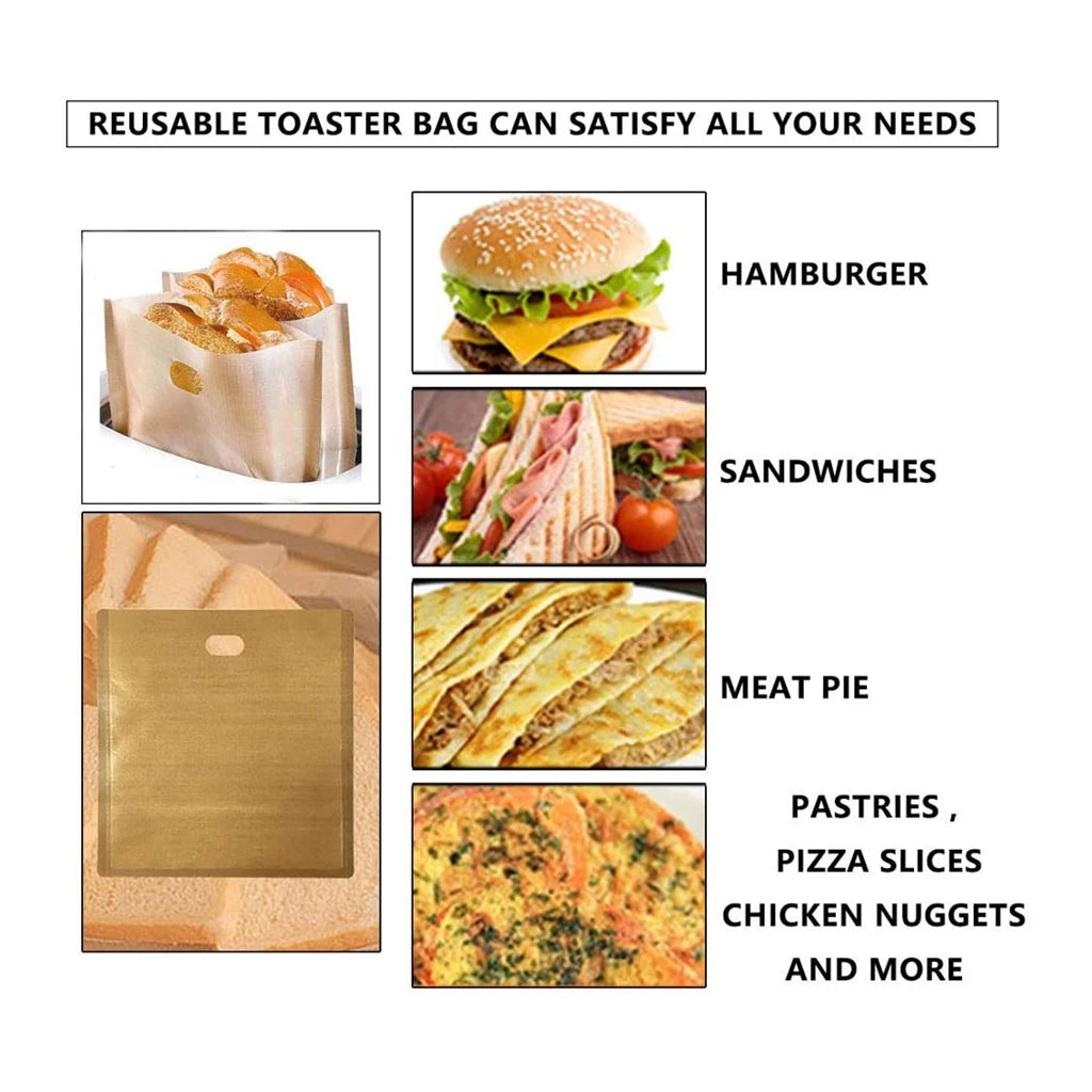 Reusable Non-Stick Toastie Bags - 3-Pack for Perfect Toasted Sandwiches and More