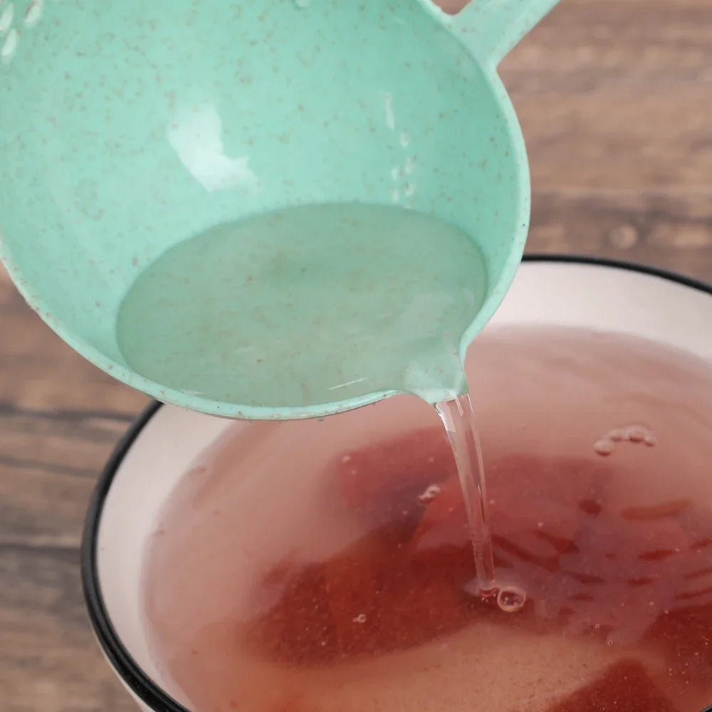 Dual-Function Soup and Strainer Spoon - Wheat Straw Colander with Long Handle