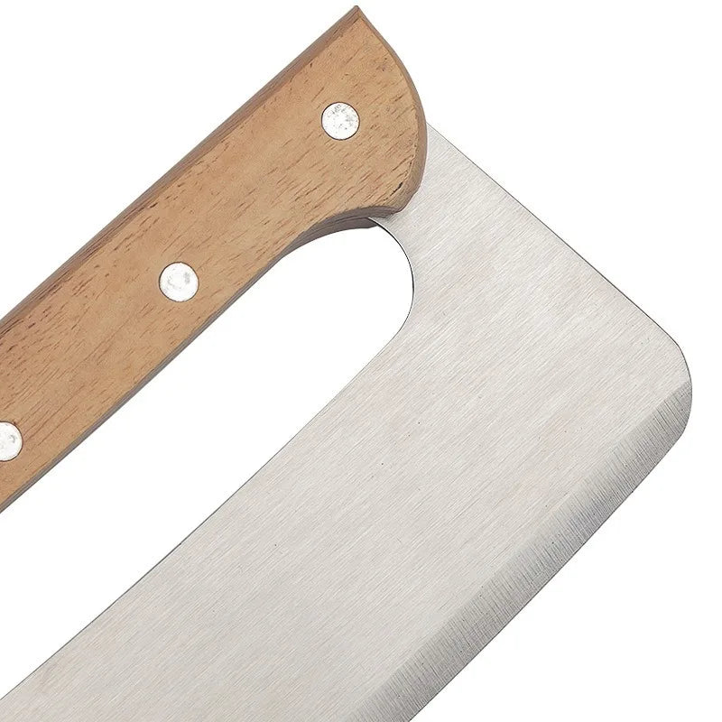 Rustic Oak Handle Half-Moon Pizza Cutter - Durable 420 Steel Blade for Effortless Slicing