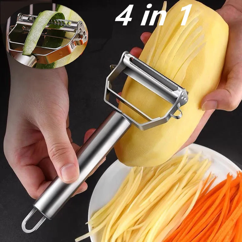 Multifunctional Stainless Steel Vegetable and Fruit Peeler - Durable Double-Head Potato Slicer and Shredder