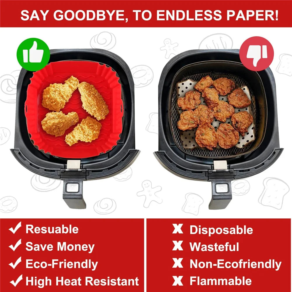 Reusable Silicone Air Fryer Tray - Easy-to-Clean Baking Tool for Pizza, Fried Chicken, and More
