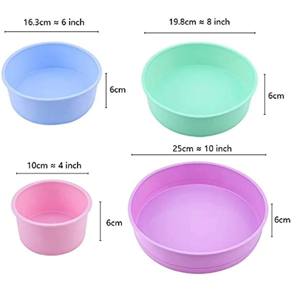 Silicone Round Cake Moulds - 4, 6, 8, 10 Inch Sizes - Perfect for Baking, Mousse, Fondant, Pastry, Dessert, and Jelly
