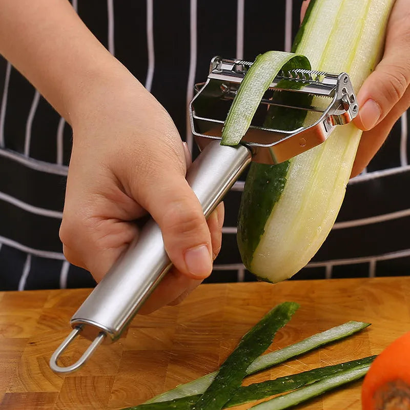 Multifunctional Stainless Steel Vegetable and Fruit Peeler - Durable Double-Head Potato Slicer and Shredder