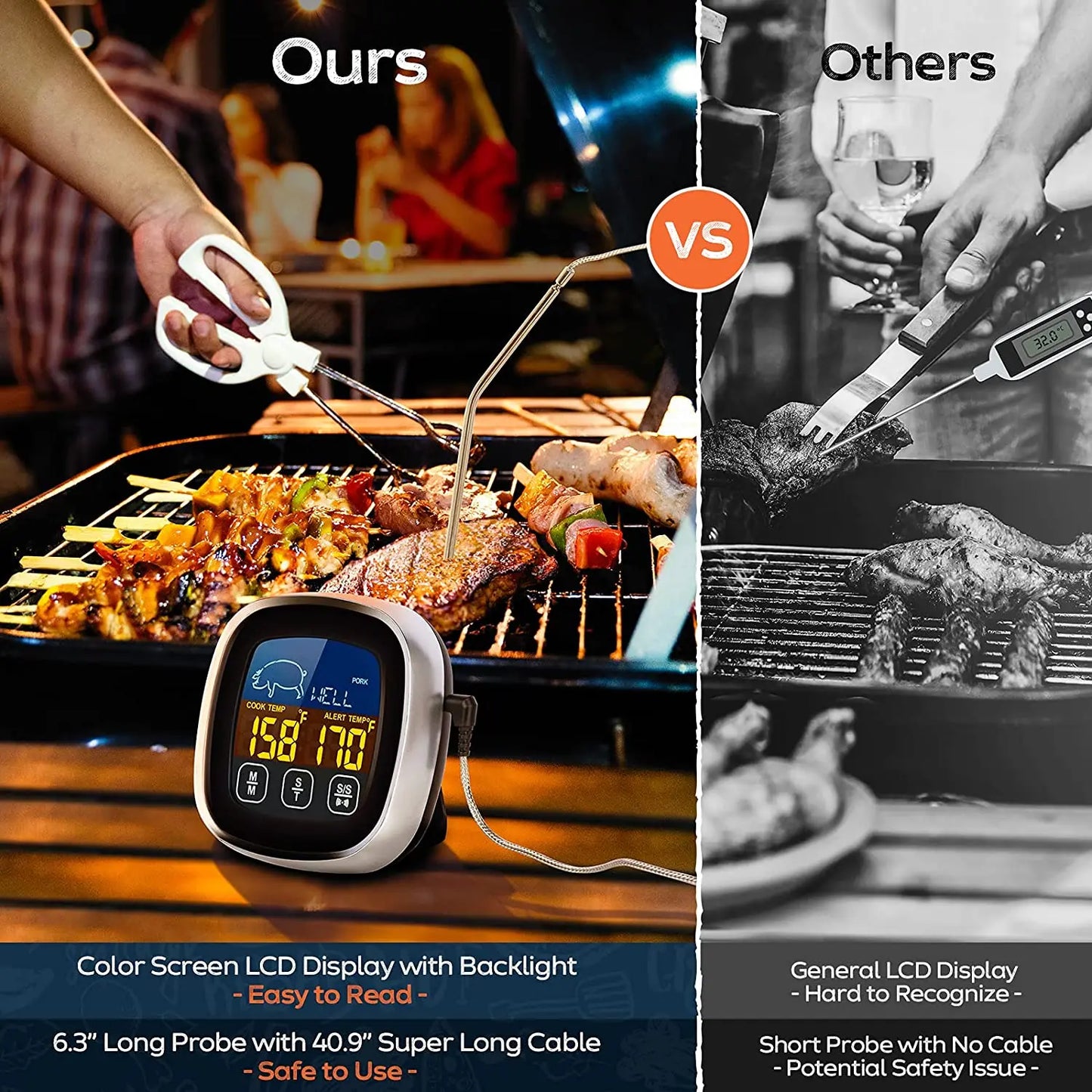 ProCook Digital Meat Thermometer - Waterproof Stainless Steel Probe for Oven, BBQ, and Cooking