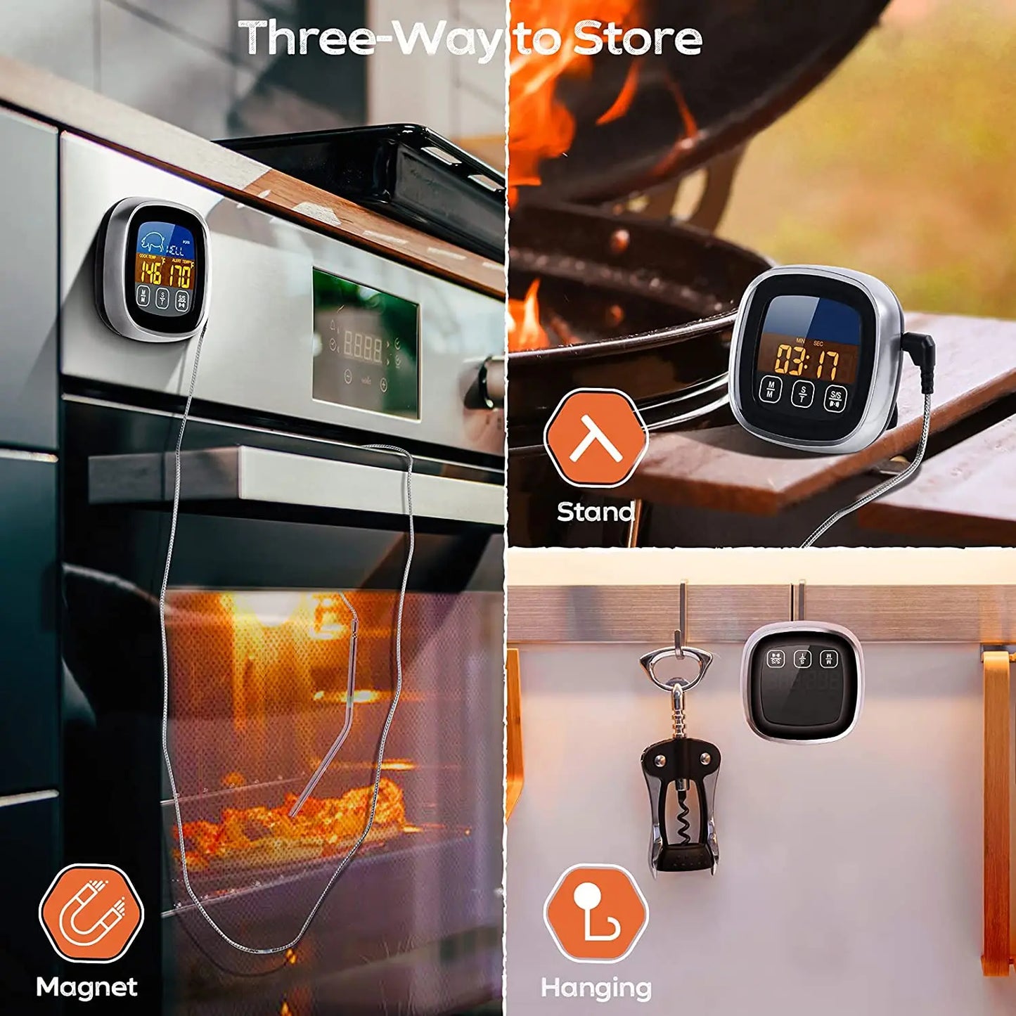 ProCook Digital Meat Thermometer - Waterproof Stainless Steel Probe for Oven, BBQ, and Cooking