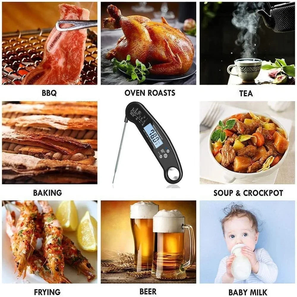 Folding Digital Meat Thermometer - Portable Probe for BBQ, Baking, and Kitchen Use