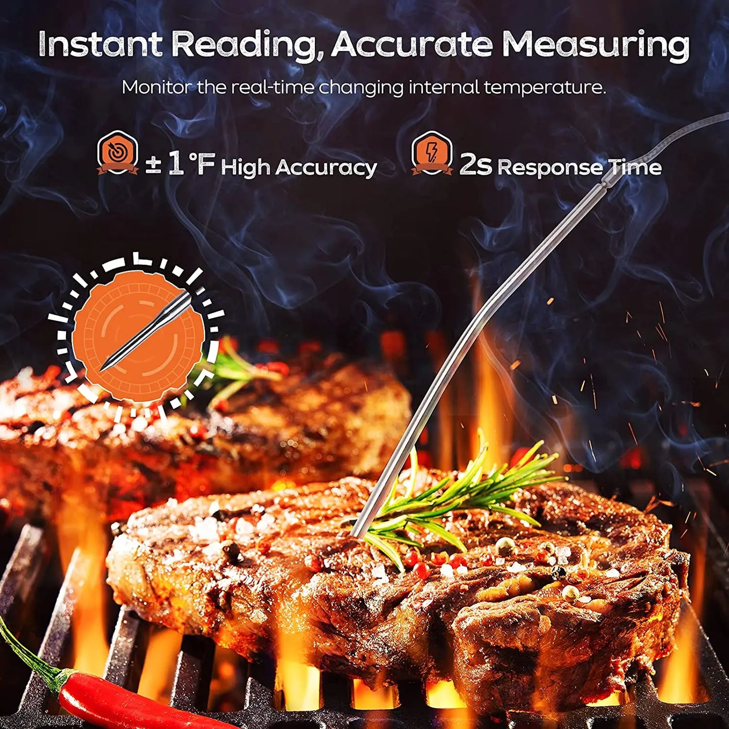 ProCook Digital Meat Thermometer - Waterproof Stainless Steel Probe for Oven, BBQ, and Cooking